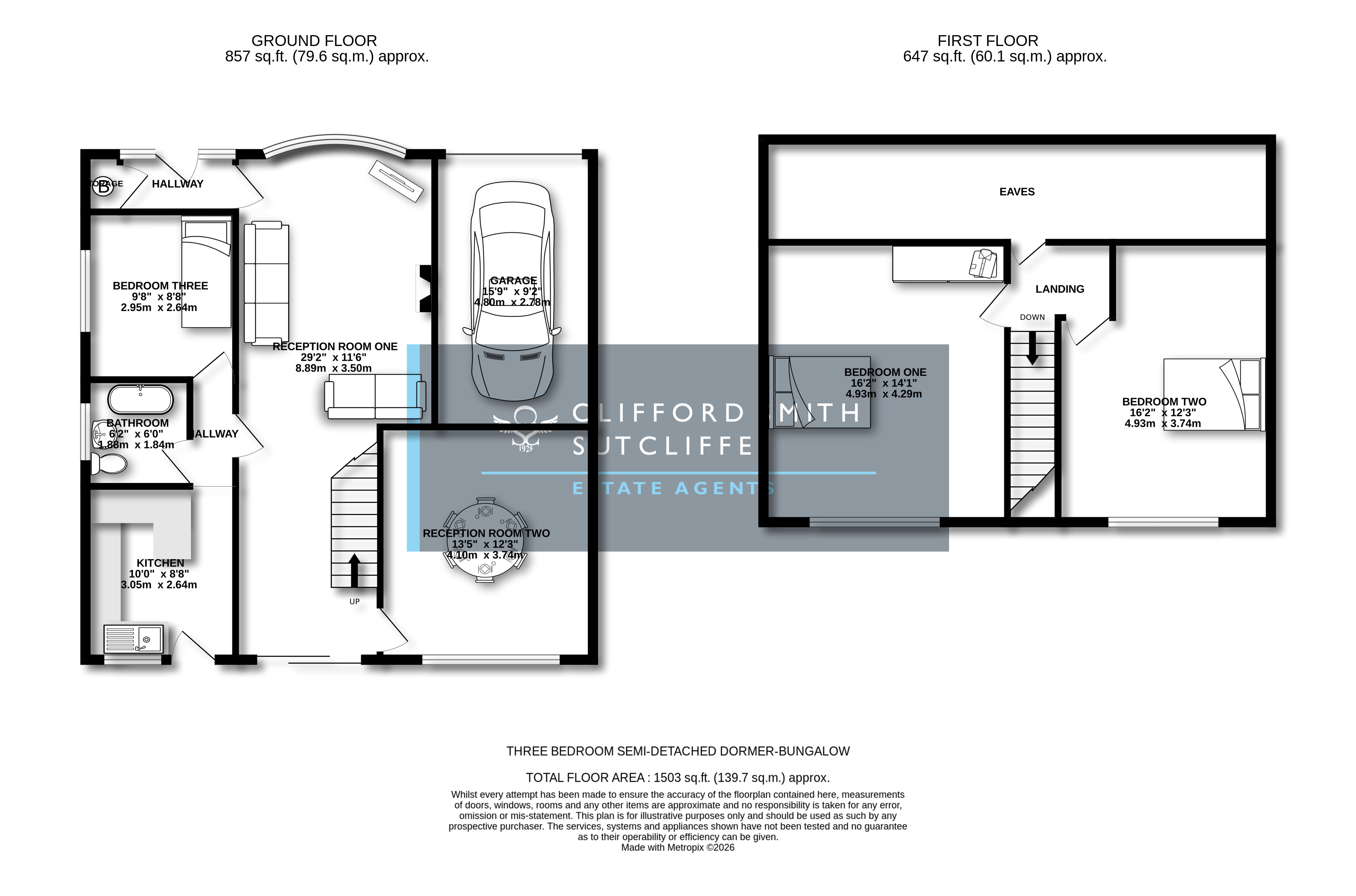 Floor Plan for Three Bedroom Semi-Detached Dormer-Bungalow